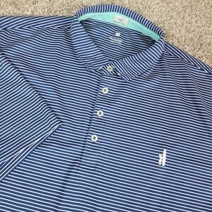 Johnnie O Hangin Out Mens XL Blue White Striped Performance Stretch Polo SS